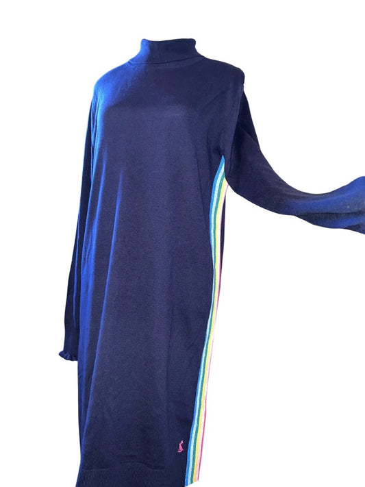 Joules - Women's Rainbow Stripe Turtleneck Sweater Mini Dress