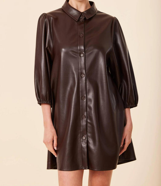 Dolce Cabo - Metallic Faux Leather Puff Sleeve Dress