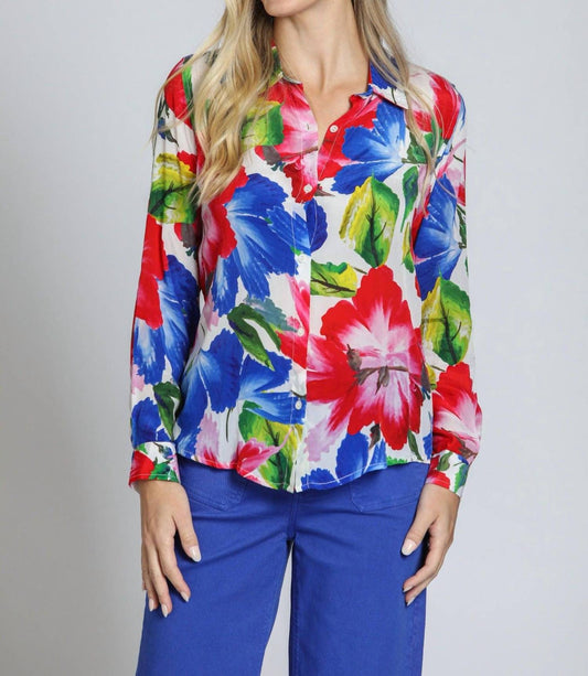 Apny - Button-up With Roll-up Sleeve Floral Shirt