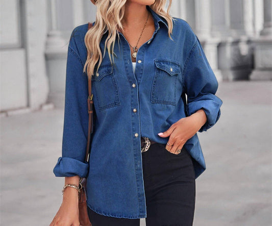Sweetkama - Classic Denim Lapel Button-down Shirt