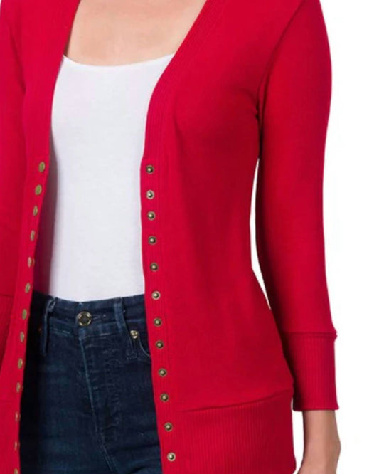 Zenana - Snap 3/4 Sleeve Cardigan