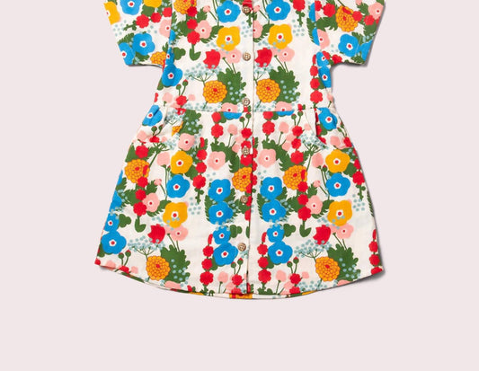 Little Green Radicals - Girl's Flora And Fauna Button Through Short Sleeve Dress