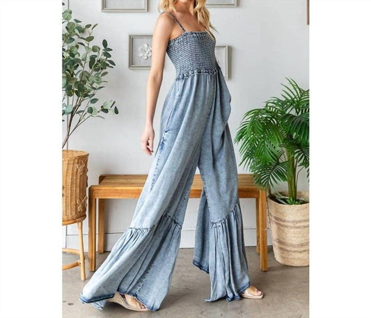 Oli & Hali - Smocked Detail Ruffle Wide Leg Jumpsuit