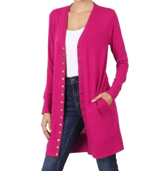 Zenana - Full Sleeve Long Snap Cardigan