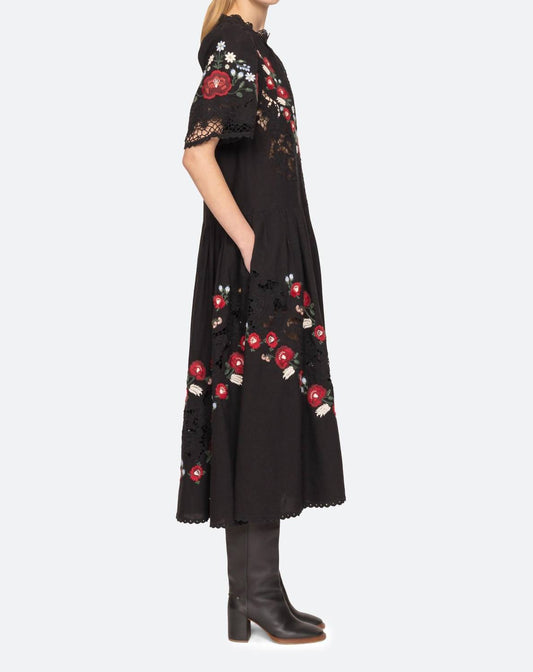 Sea - Rosaline Embroidery Short Sleeve Midi Dress