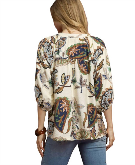 Umgee - Boho Paisley Puff Sleeve Blouse