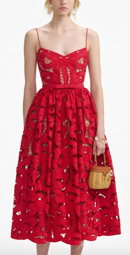 Self-Portrait - Bow Embroidered Midi Dress