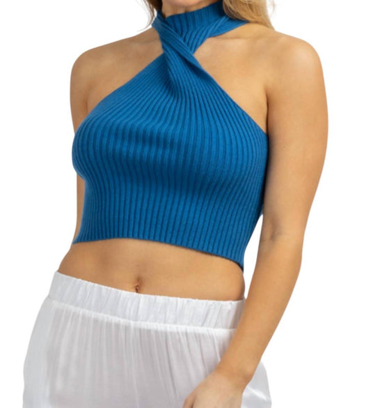 Blue Blush - TWIST MOCKNECK KNIT TOP