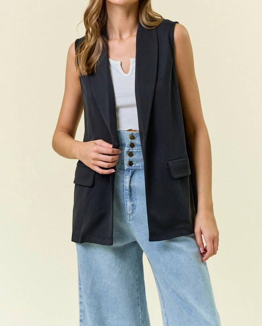 Doe And Rae - Black Shawl Neck Open Front Knit Vest Blazer