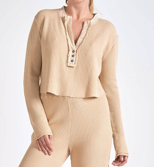 Elan - Waffle-weave Long Sleeve Top