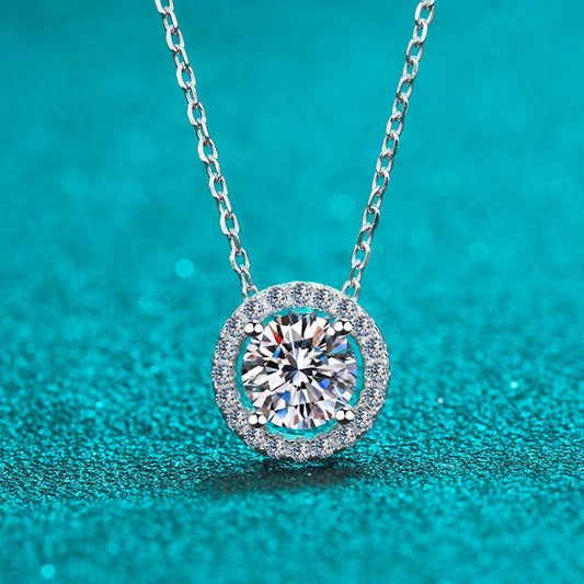Bling Jewelry - Women's Four-prong Moissanite Halo 2.0 Ct Necklace