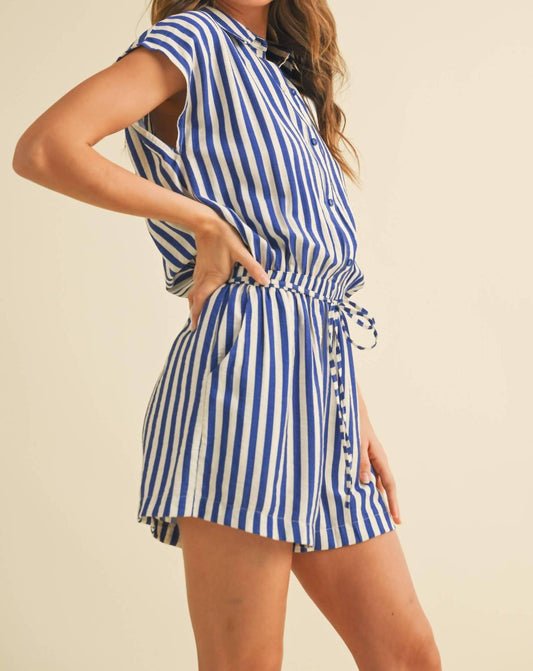 Klesis - Striped Short Sleeve Button Down Romper