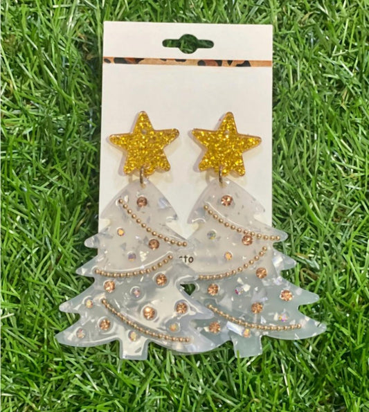 Pink Panache - Women's Frosty Christmas Tree Earrings