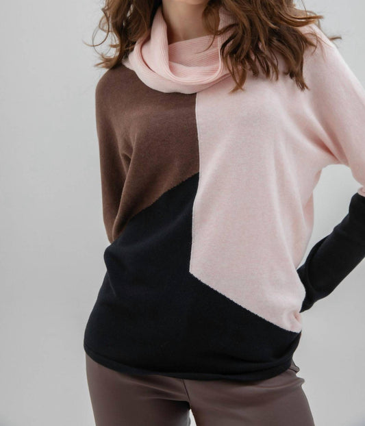 Marble - Cowl Neck Color Block Sweater