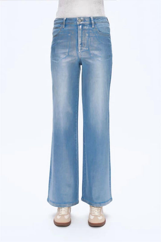 Bayeas - High Rise Metallic Wide Leg Denim Jeans