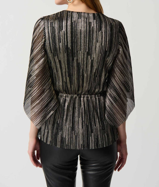 Joseph Ribkoff - Metallic Belted V-neck Pullover