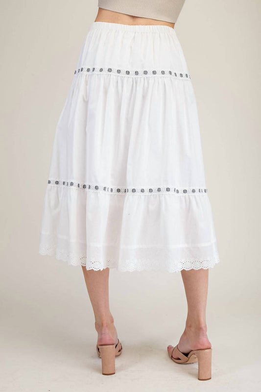 Ee:Some - Tiered Lace Trim Midi Skirt