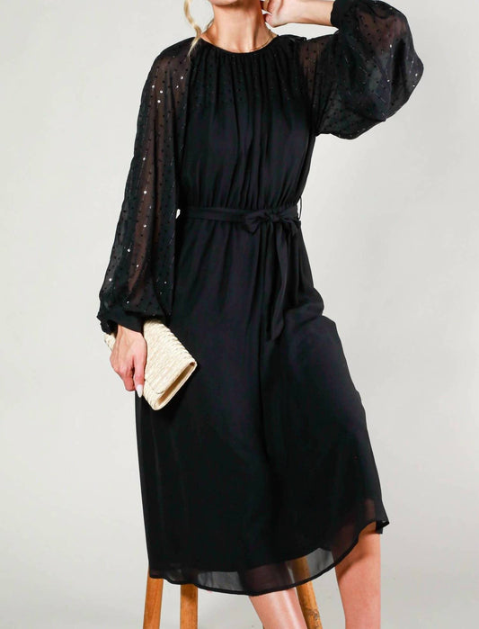 Vine & Love - Margot Sequin Tie-Waist Midi Dress