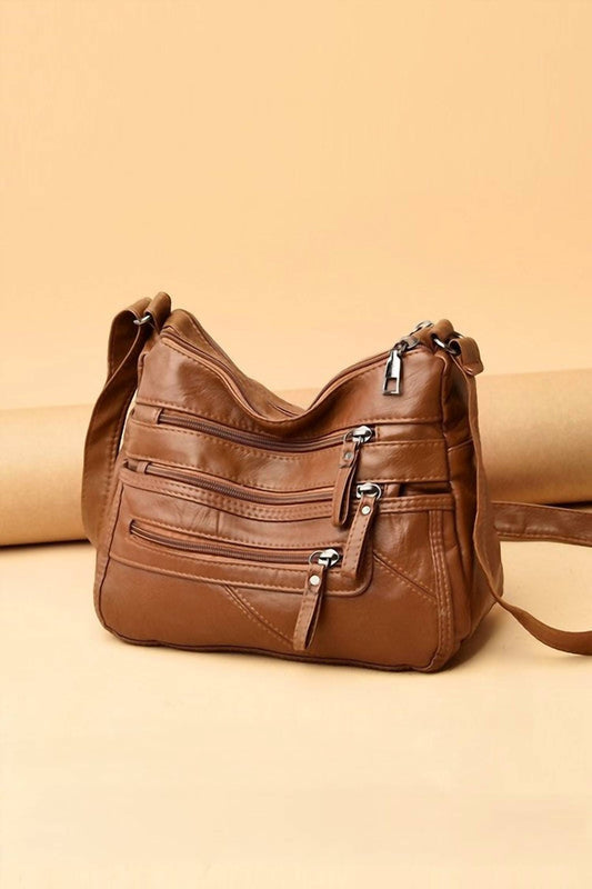 Zenana - Women's Odette Vegan Leather Multi-zipper Crossbody Bag