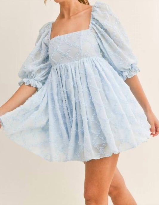 Mable - RIBBON TEXTURED PUFF SLEEVE BABYDOLL MINI DRESS