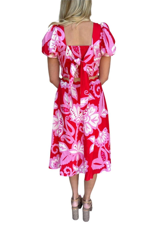 Ciebon - Printed Puff Sleeve Midi Dress