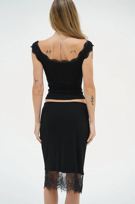 Lna - Ryder Lace Trim Ribbed Skirt