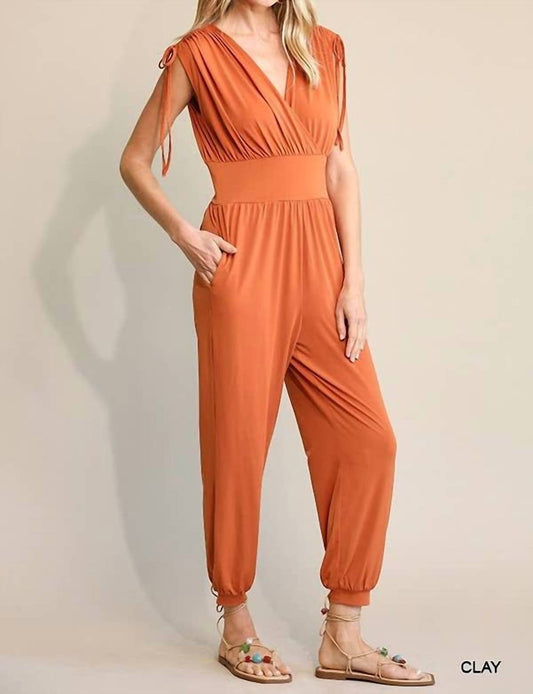 Bns - Ruched Drawstring Detail Jogger Jumpsuit With Pockets