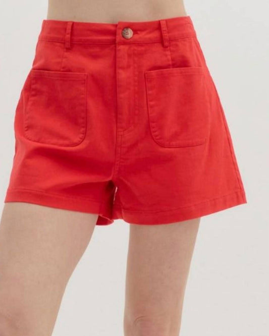 Entro - High Waist Shorts With Front Patch Pockets