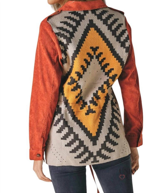 Davi & Dani - Adina Stone Washed Contrast Ethnic Shacket