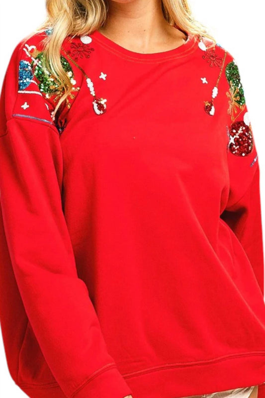 Bibi - Sequin Christmas Balls Embroidered Sweatshirt