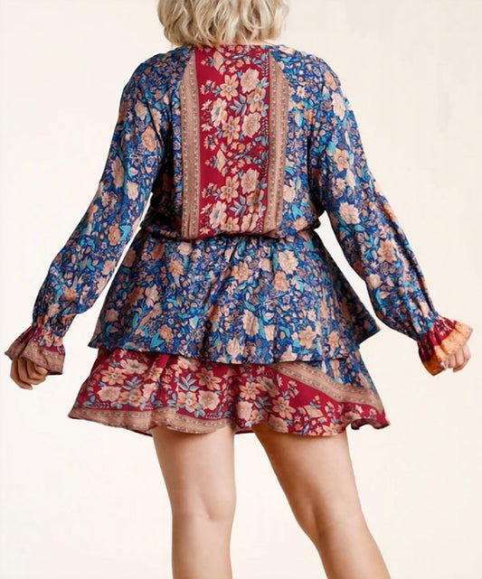 Umgee - Floral Border Print Layered Mini Dress