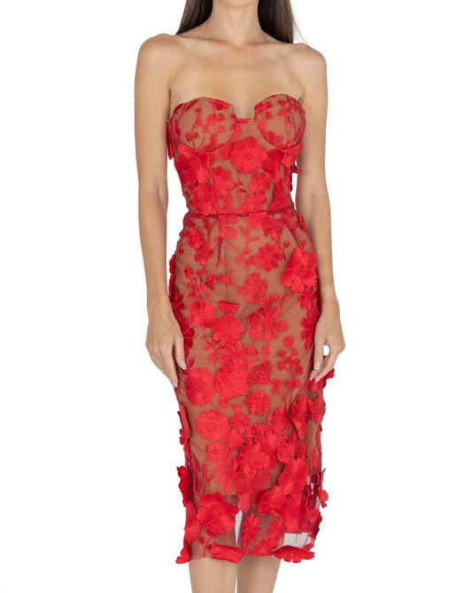 Akalia - Anni Floral Embroidered Strapless Midi Dress