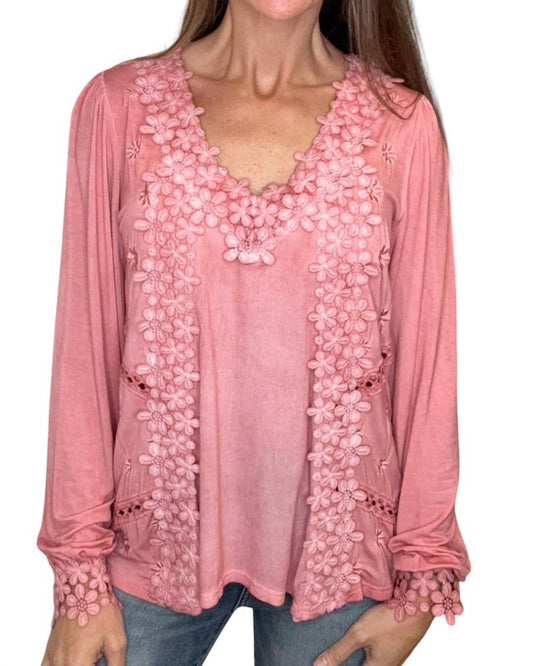 Pol - Tillie Lace Trimmed Long Sleeve Top