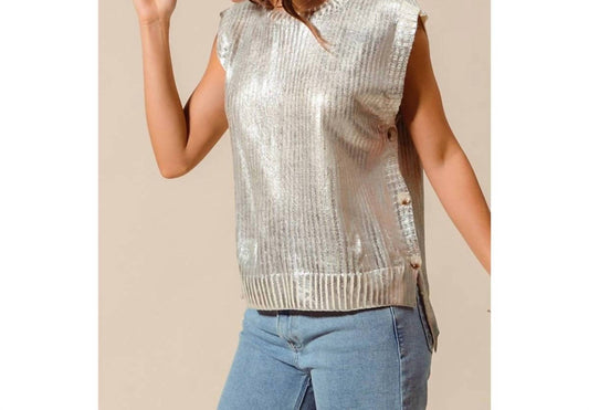 So Me - Metallic Foil Sweater Vest Top