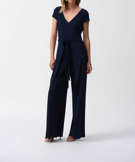 Joseph Ribkoff - V-neck Wrap Front Wide Leg Jumpsuit