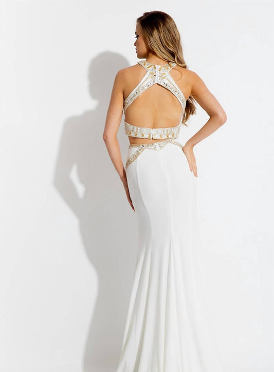 Rachel Allan - Two-piece Beaded Jersey Evening Gown