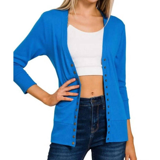 Zenana - Snap 3/4 Sleeve Cardigan