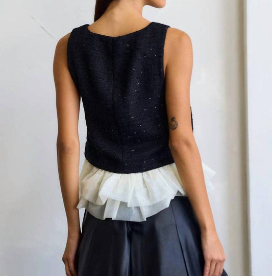 Lalavon - Sorrelle Sparkle Tweed Tank with Ruffle Detail