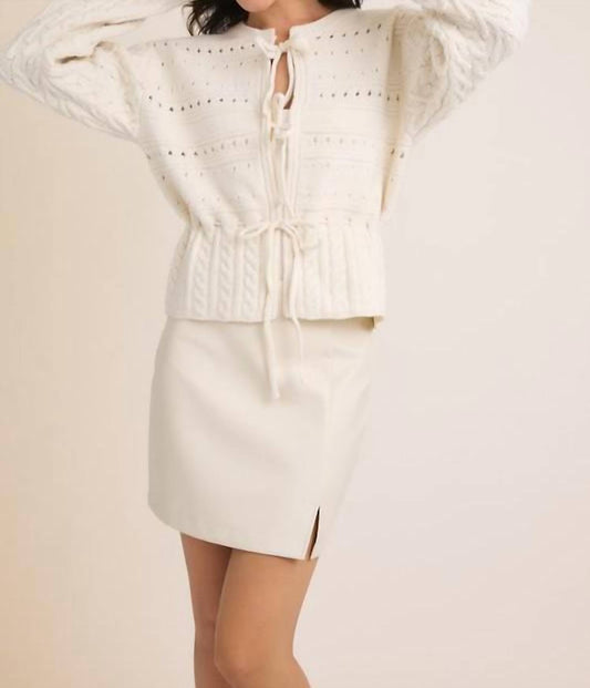 Gilli - Front Ties Long Sleeve Open Knit Sweater Cardigan