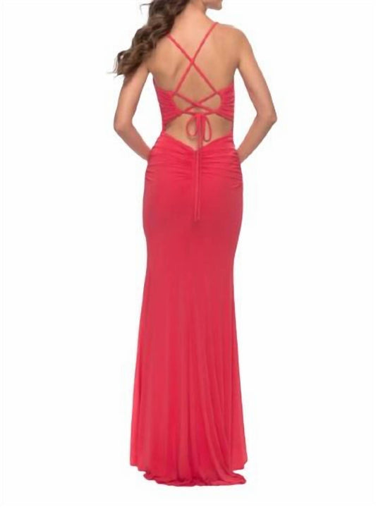 La Femme - Net Jersey Long Gown