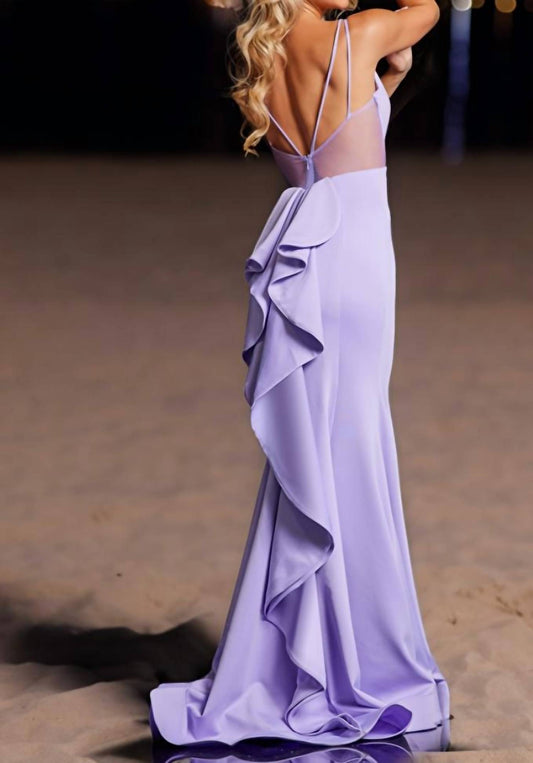 Jovani - V-neck Elegant Maxi Prom Gown