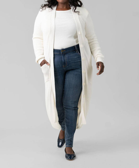 Minnie Rose - Cotton / Cashmere Belted Ribbed Long Cardigan - Plus Size