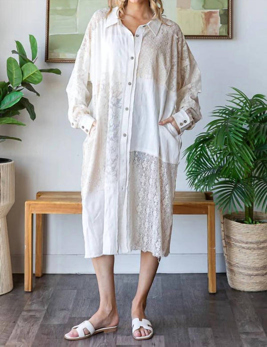 Oli & Hali - Women's Patch Lace Button Up Long Shacket Top