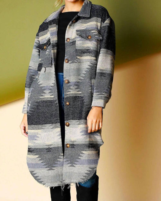 Bestto - Aztec Pattern Long Jacket