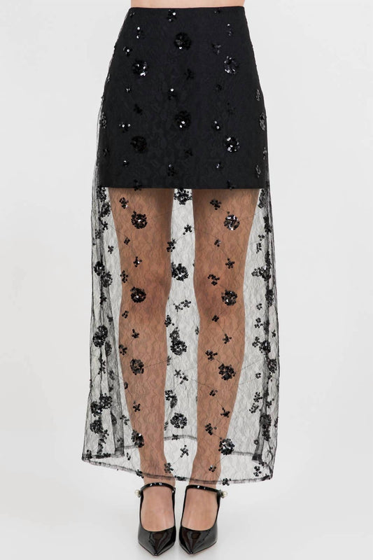 Whiteroom+Cactus - Semi Sheer Sequined Lace Midi Skirt