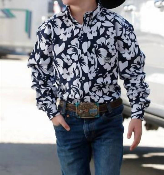 Cinch - Boy's Long Sleeves Hibiscus Print