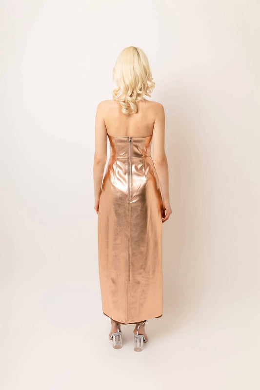 Amylynn - Girelle Faux Leather Rear Zip Bandeau Maxi Dress