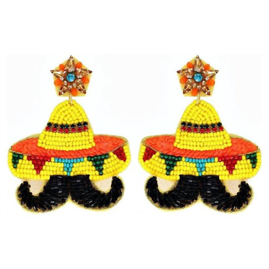 Sophia Collection - Women's Mustache Sombrero Seed Bead Earrings