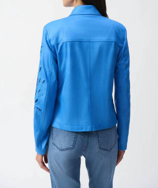 Joseph Ribkoff - Foiled Faux Suede Moto Style Jacket