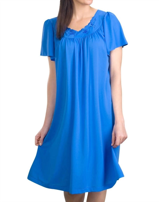 Shadowline Lingerie - Short Gown With Flower Petal Embroidery And Flutter Sleeves